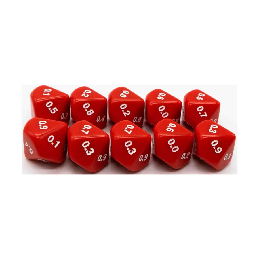 

d10 Десятичные игральные кости — красные с белыми (десятые) (10), Dice - Symbols, Functional & Unique Dice