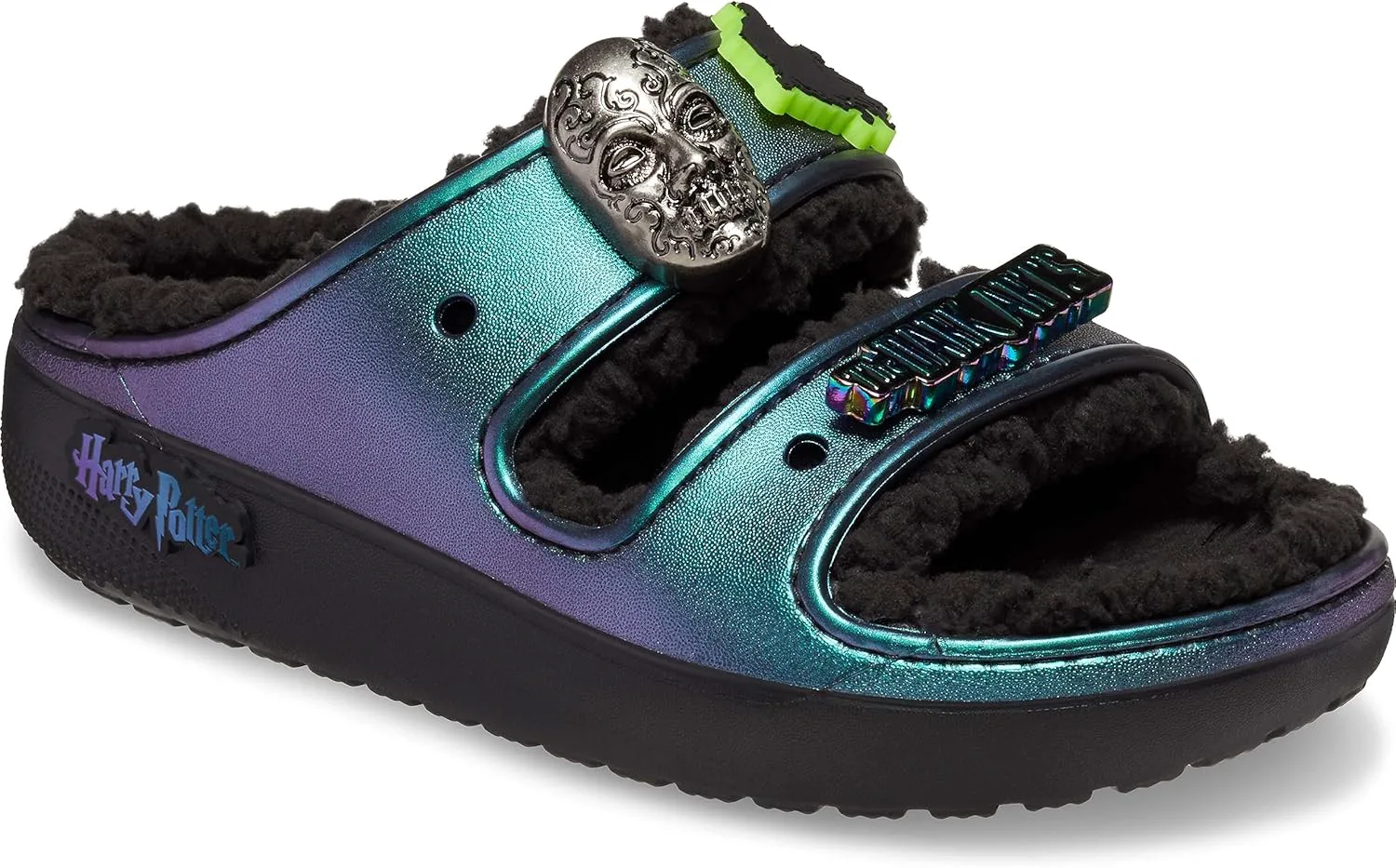 Женские сандалии Crocs Classic Harry Potter Cozzzy с пушистой платформой, черный — фото 4