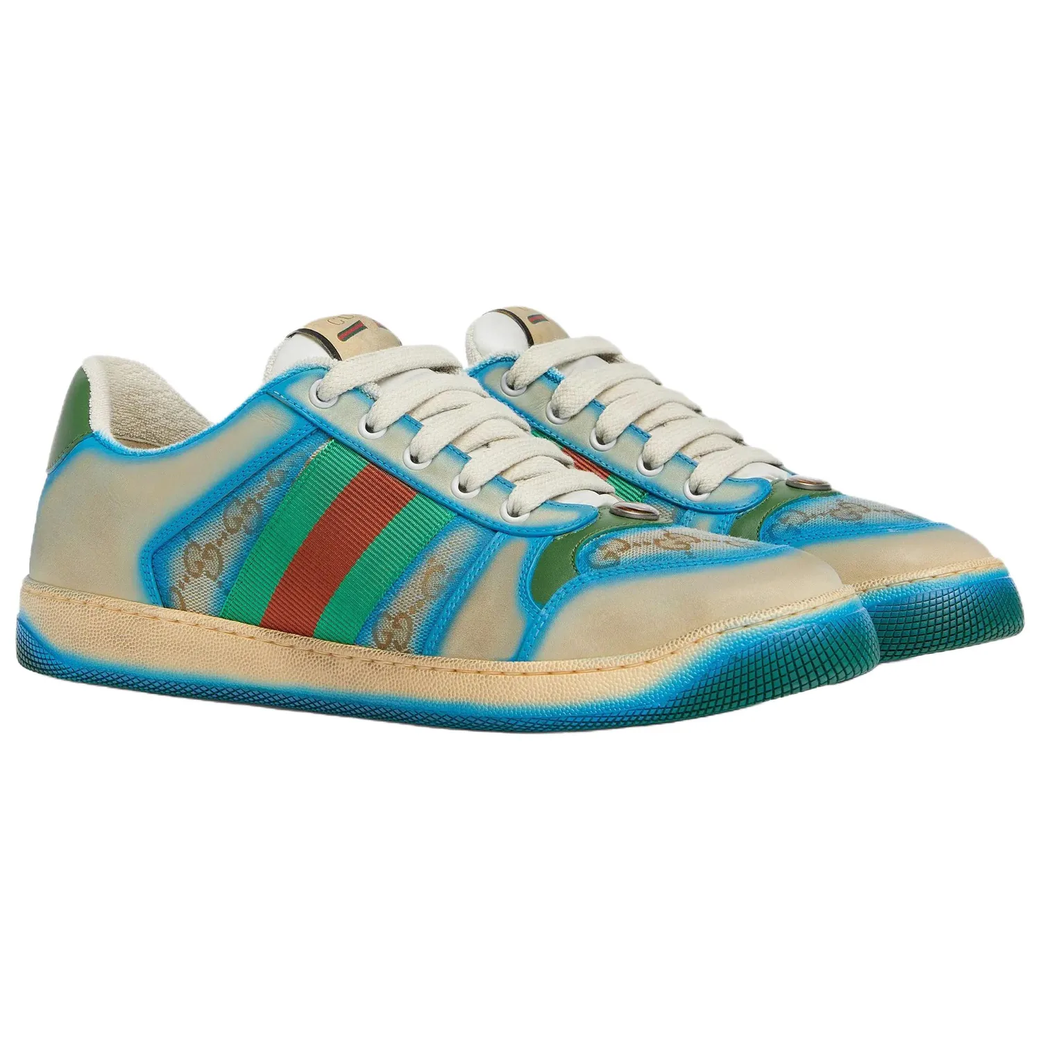 GUCCI Кроссовки скейтерские низкие кожаные мужские beige blue — фото 4