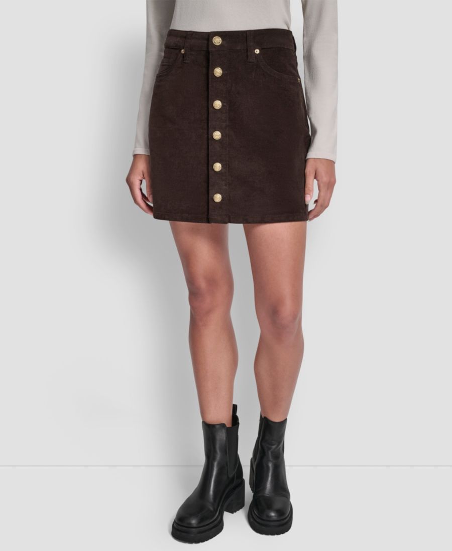 

Женская мини-юбка с высокой посадкой и застежкой на пуговицы спереди DKNY Jeans, Espresso