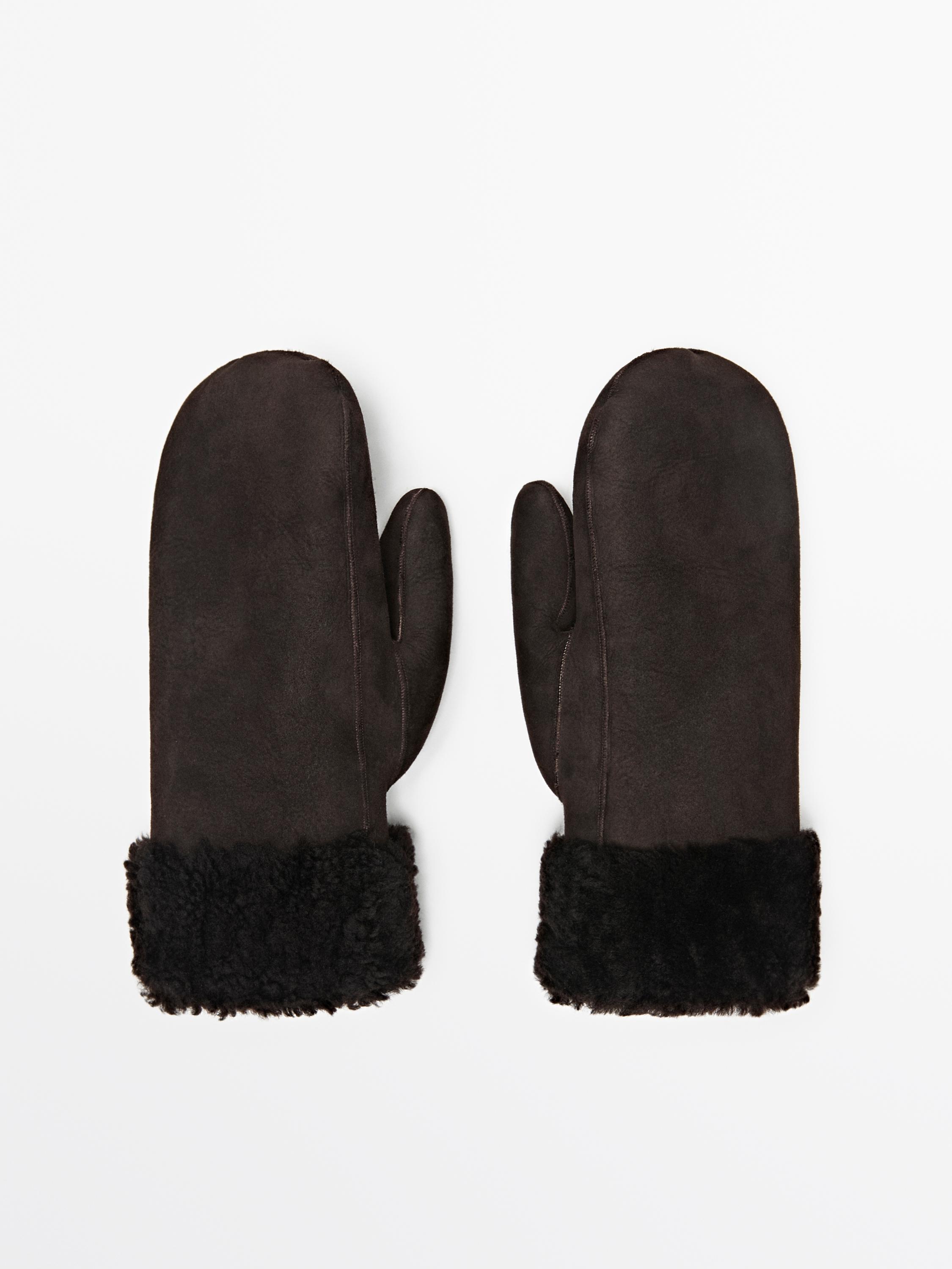 

Двусторонние кожаные варежки Massimo Dutti, brown