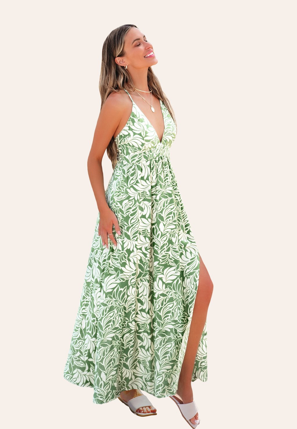 

Длинное платье TROPICAL LEAF PLUNGING Cupshe, зеленый