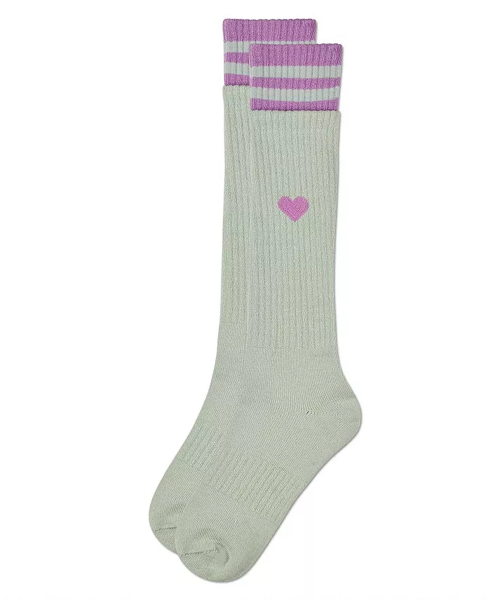 Детские ребристые носки до колена "Heart and Stripes" из хлопкового микса Memoi, синий — фото 2