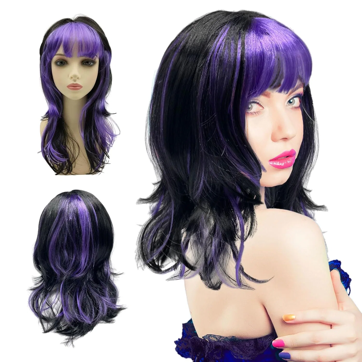Длинный кудрявый парик ведьмы UILYNIU для Хэллоуина Uilyniu, Black / Purple
