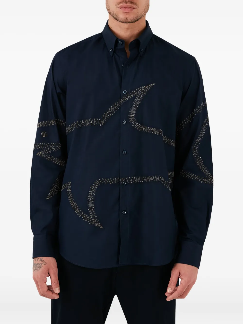 

Рубашка с вышивкой в виде акулы Paul & Shark, синий