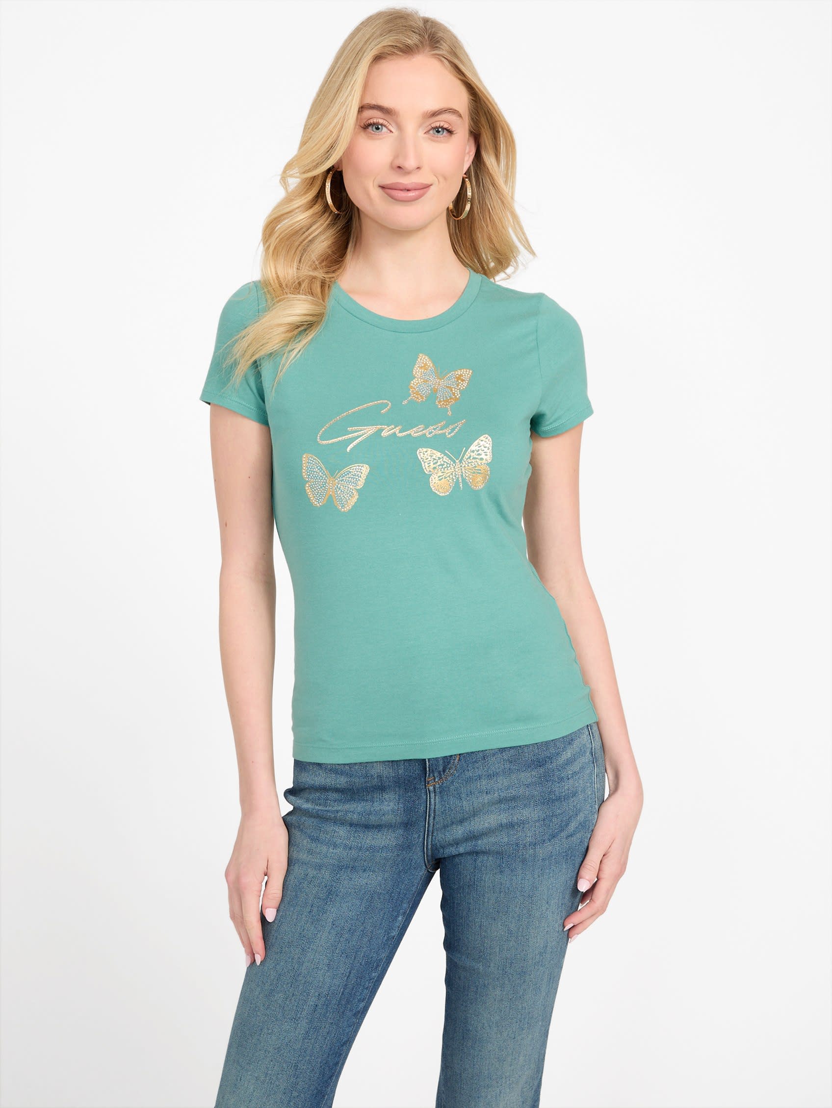 

Футболка с бабочкой Eco Athalia Guess Factory, цвет deeper sea