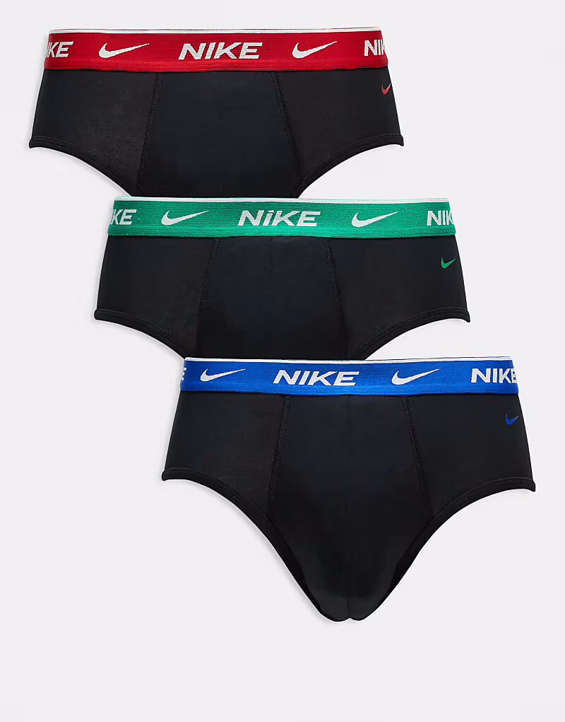 

Комплект из 3 трусов-брифов Nike Everyday Cotton Stretch черного цвета с контрастными поясами