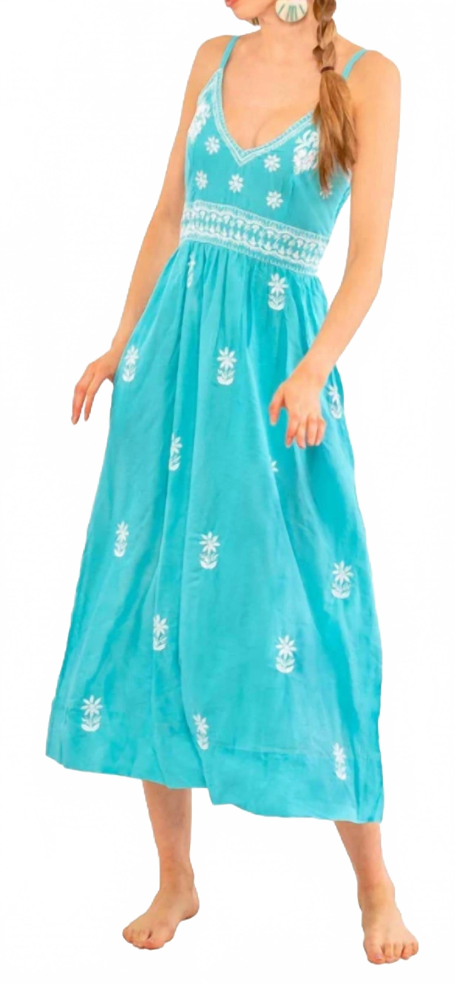 

Вышитое платье макси Fiesta Time в бирюзово-белом цвете GRETCHEN SCOTT