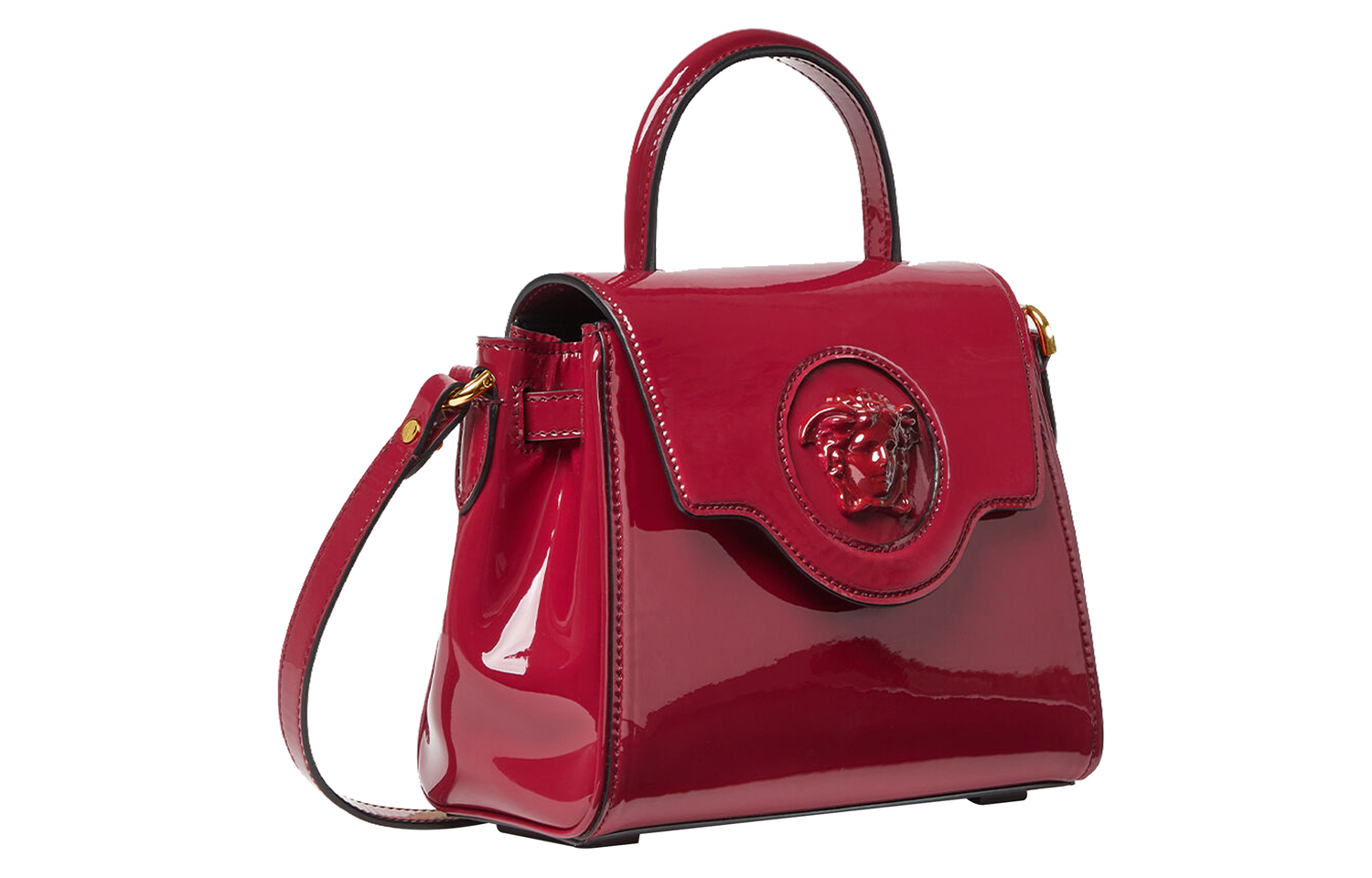 Сумка через плечо La Medusa из лакированной кожи Burgundy VERSACE малого размера — фото 2
