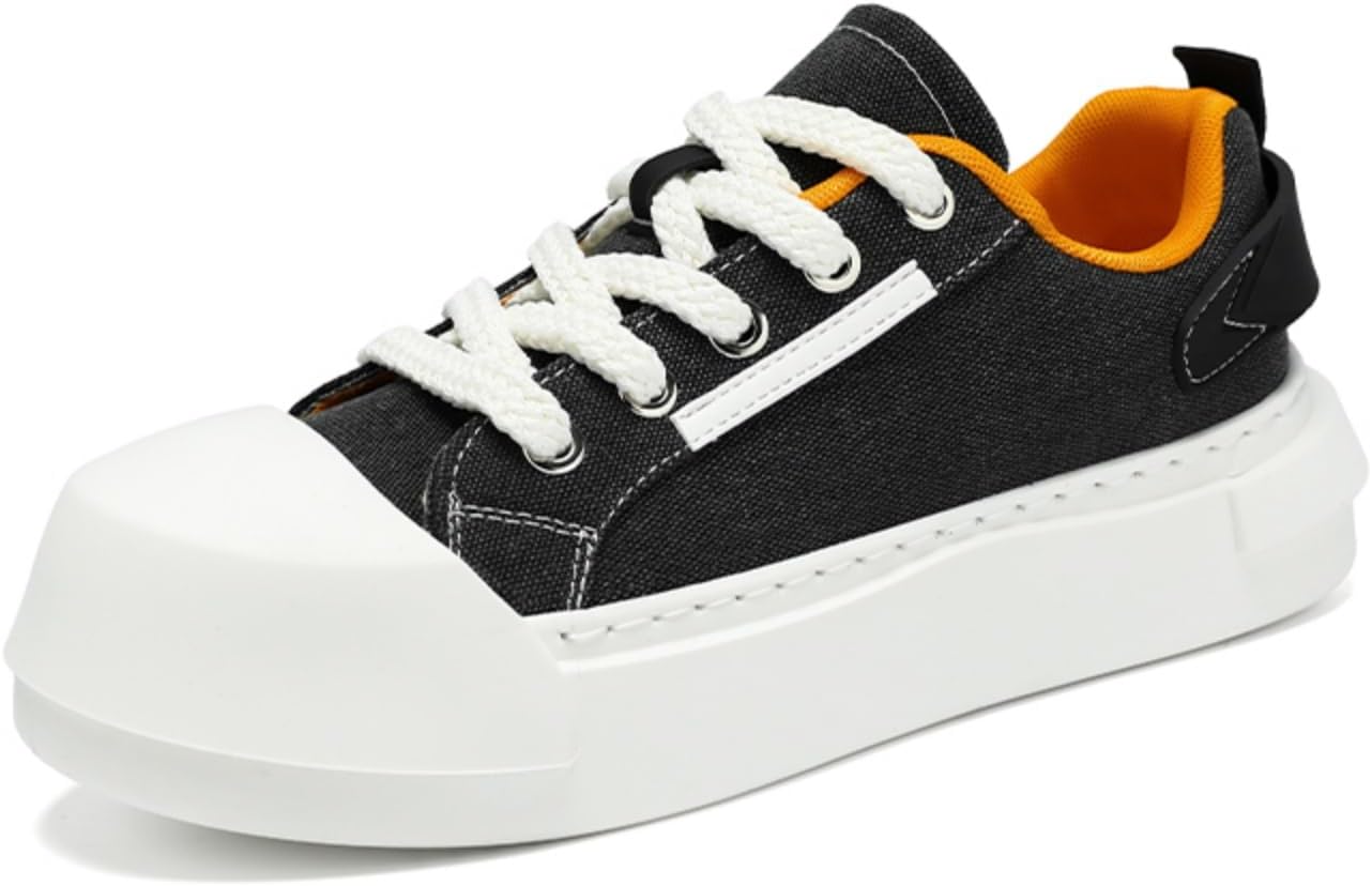 

Мужские повседневные кеды из канвы с толстой белой подошвой, контрастным дизайном, шнуровкой и оранжевыми внутренними акцентами для повседневной моды, удобные для ходьбы Kelibasi