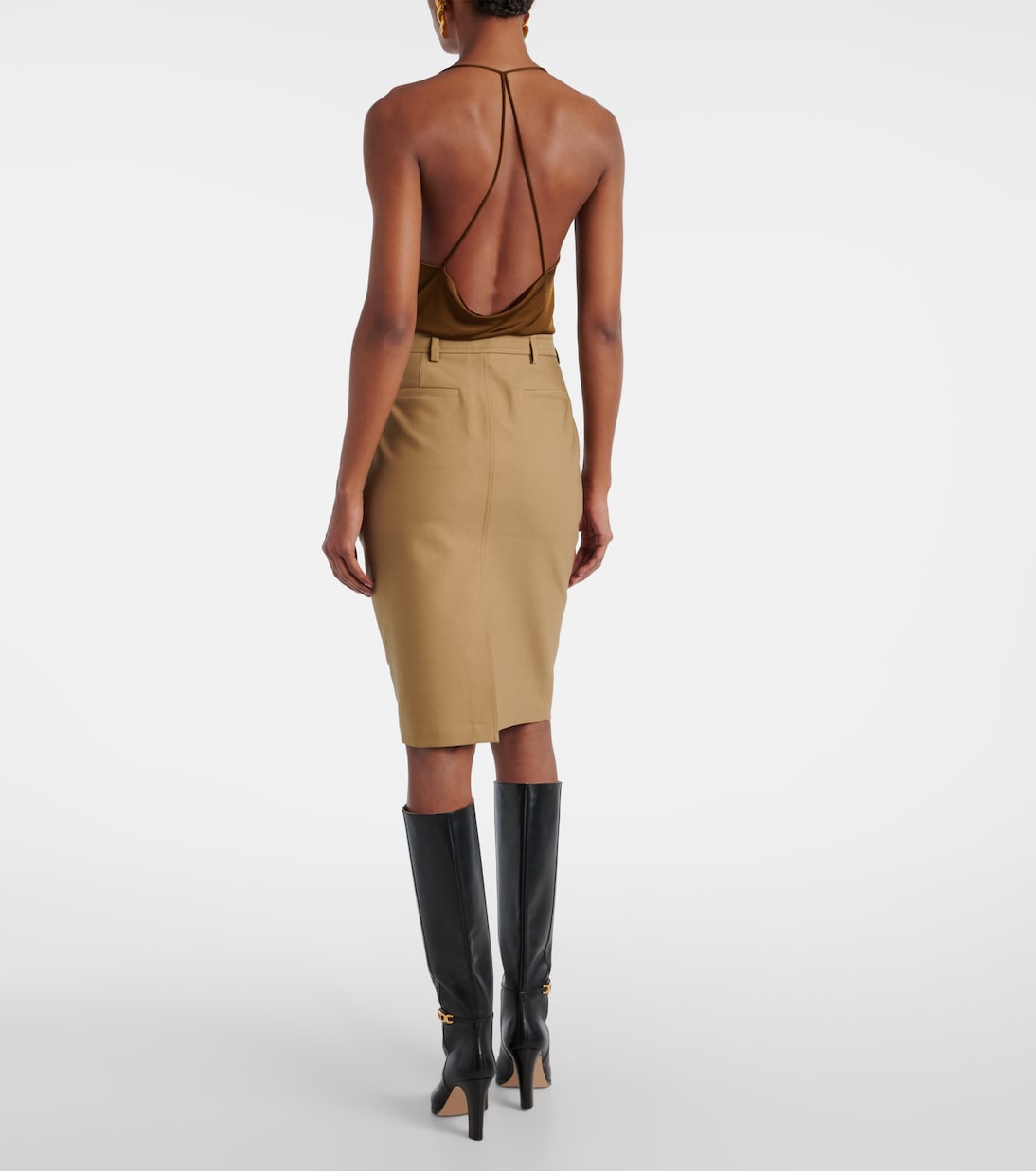 Юбка миди из трикотина с добавлением хлопка Tom Ford, Khaki Green — фото 3