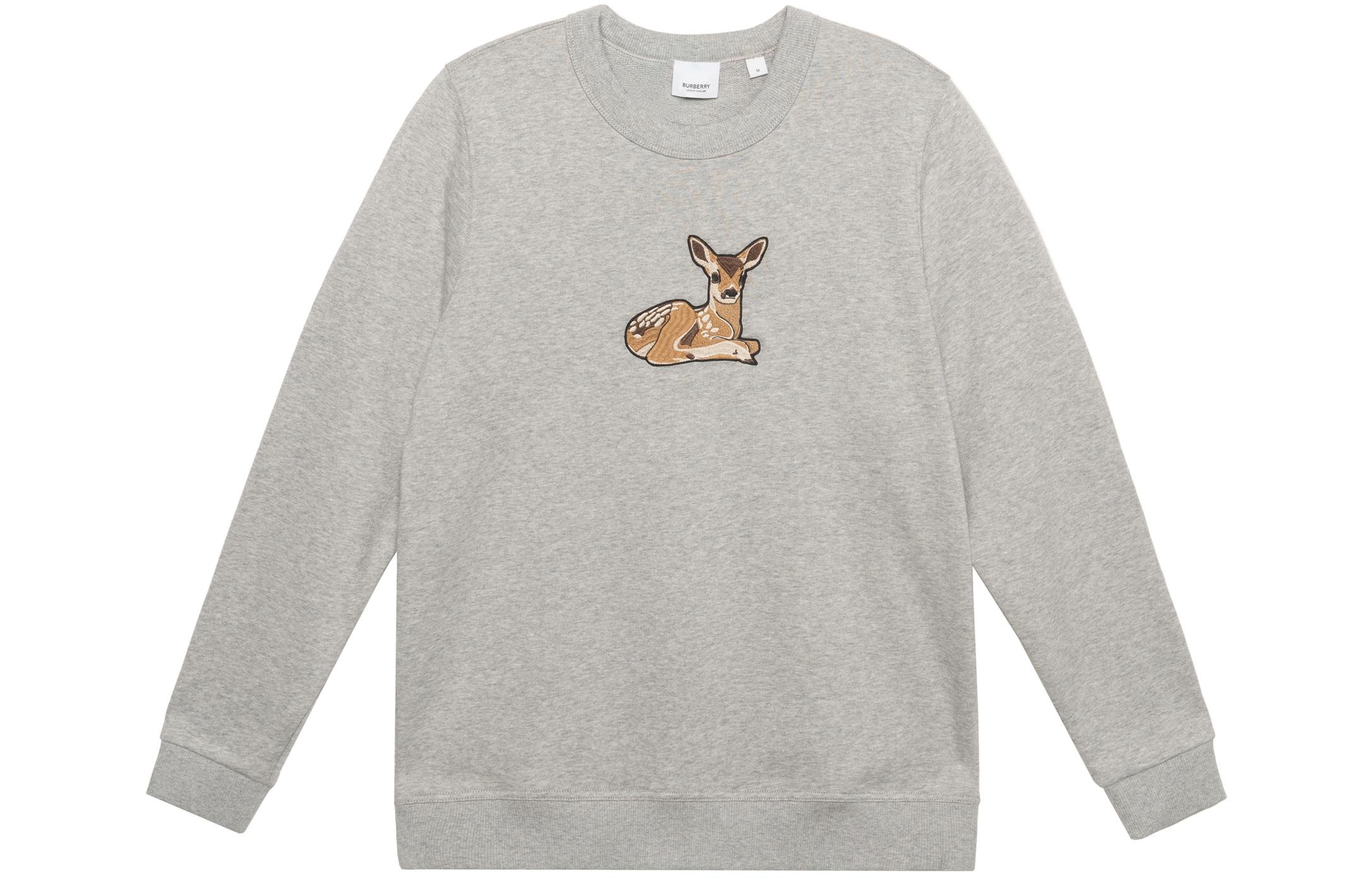 

Футболка Fairhall с вышивкой оленя 'Pale Grey Melange' Burberry, светло-серый меланж