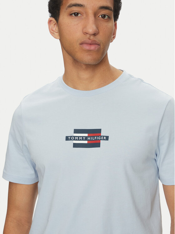 Футболка обычного кроя Flag Box MW0MW38636 Tommy Hilfiger, голубой — фото 4