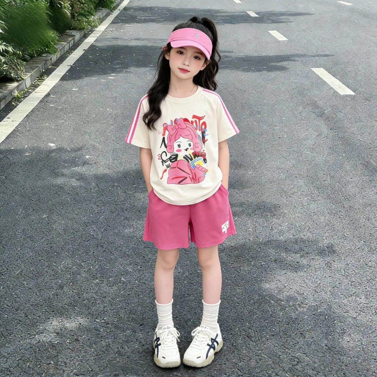Детская спортивная одежда Casual с круглым вырезом Disney, Ecru/Pink — фото 3