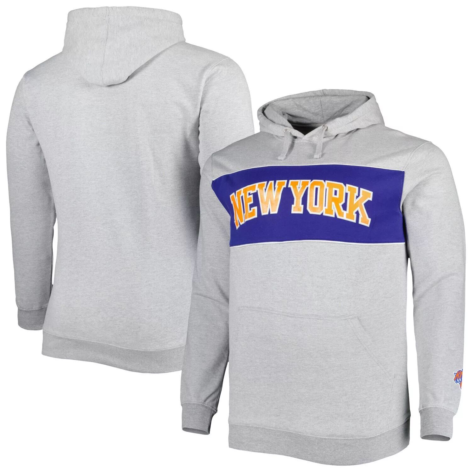 

Мужской пуловер с капюшоном New York Knicks Big & Tall с надписью Heather Grey New York Knicks Fanatics
