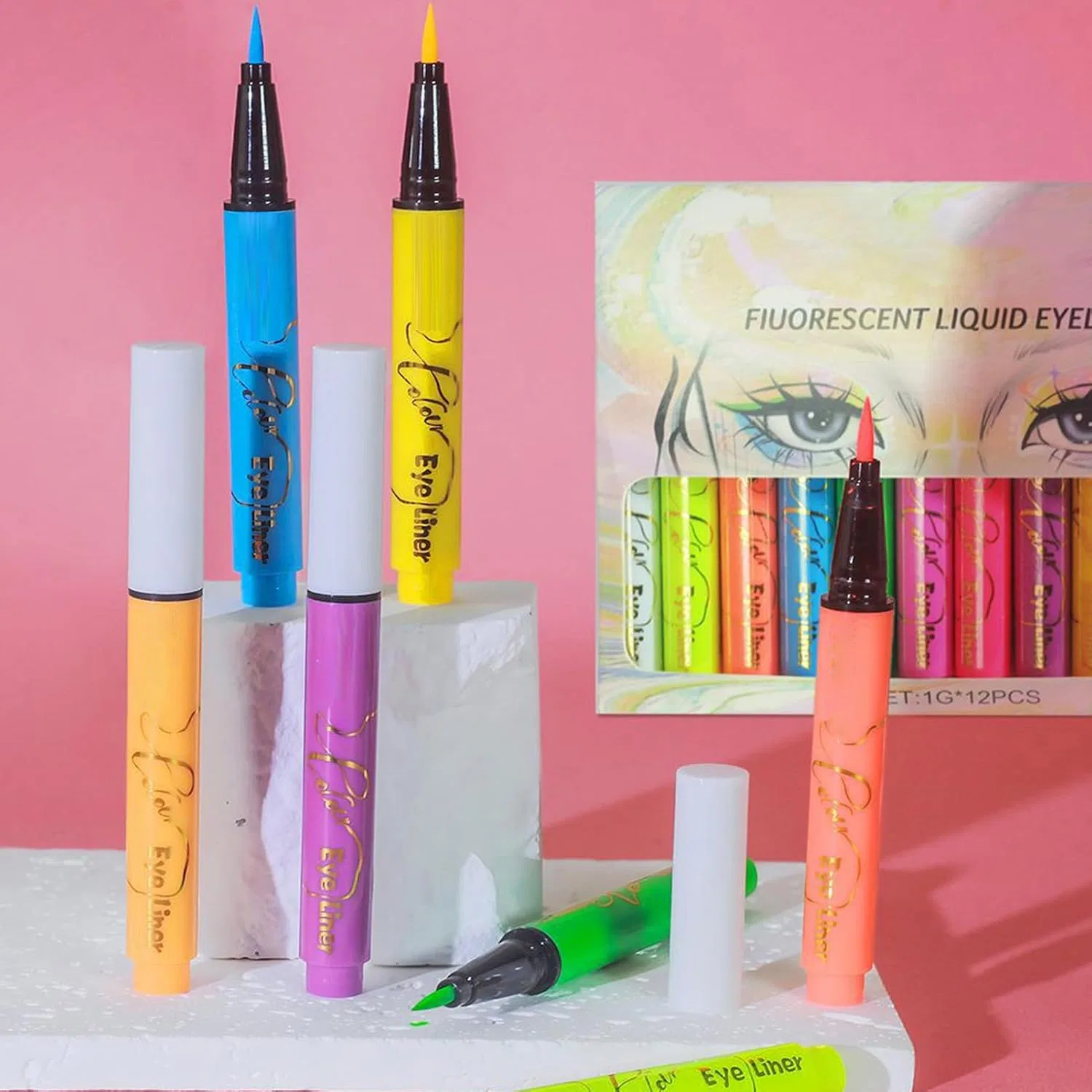 Набор жидких подводок для глаз Neon Eyeliner, 12 цветов, 0.1 кг — фото 3