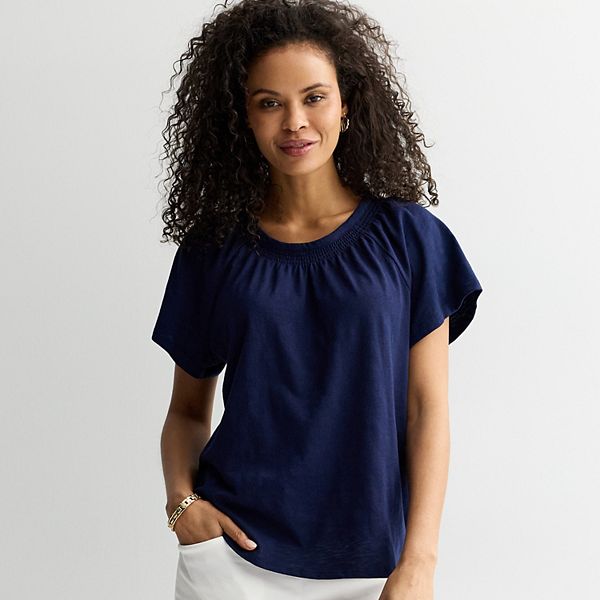 

Женская блузка с коротким рукавом и сборками Croft & Barrow, Seattle Navy