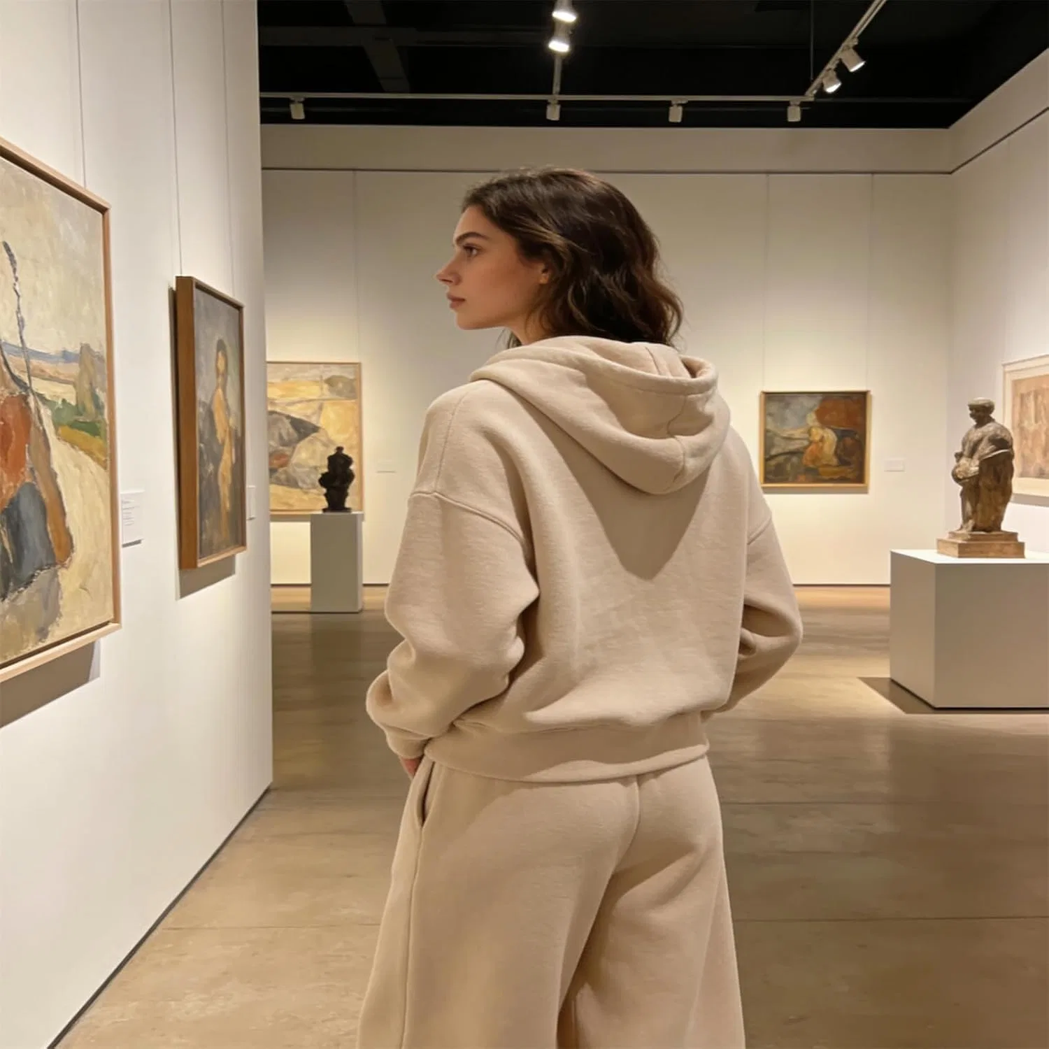 Женский спортивный костюм из 2 предметов, худи и широкие штаны, Khaki — фото 2