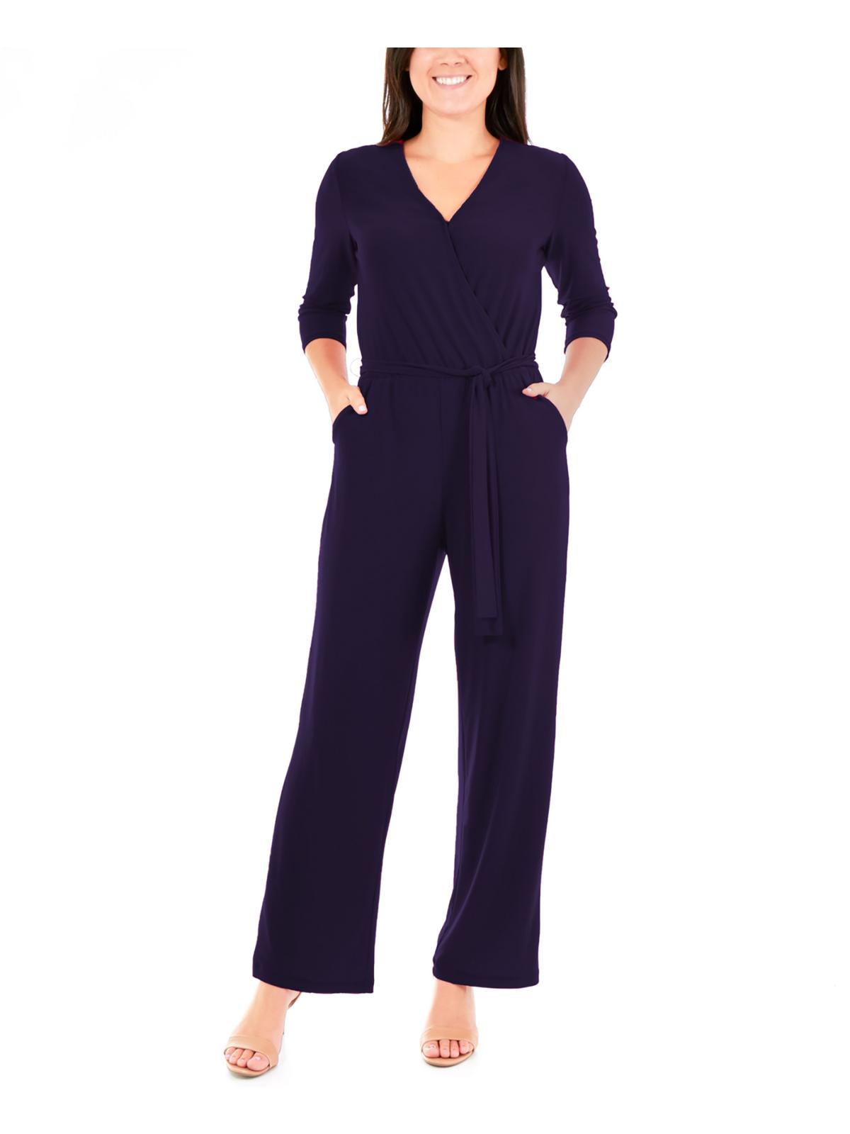 

Женский комбинезон Petites с V-образным вырезом и поясом NY Collection, темно-синий