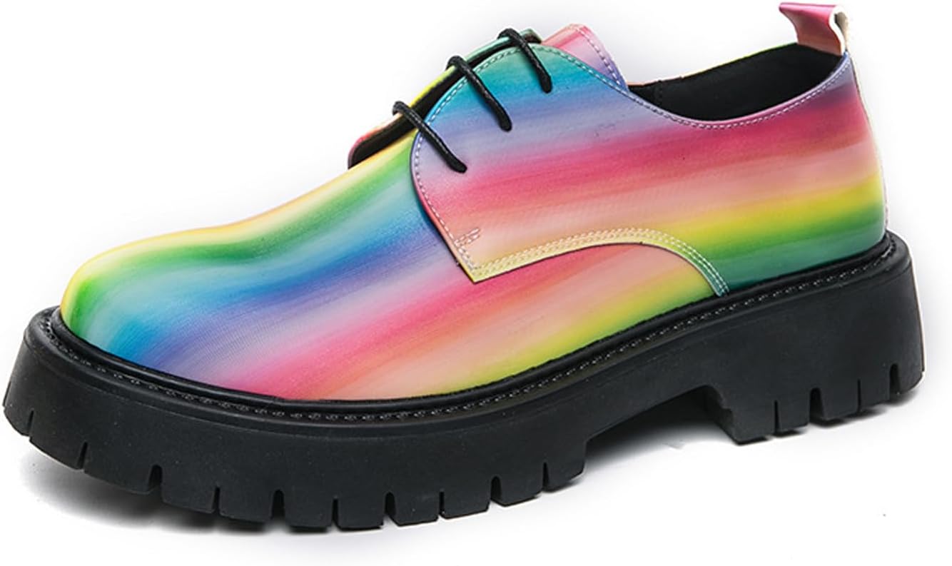 

Мужские яркие туфли-оксфорды на массивной платформе, модные, с круглым носком, рифленой подошвой, нескользящей шнуровкой, для вечеринок, ночных клубов, вечерних торжеств и официальных мероприятий Fifilapin, Colorful