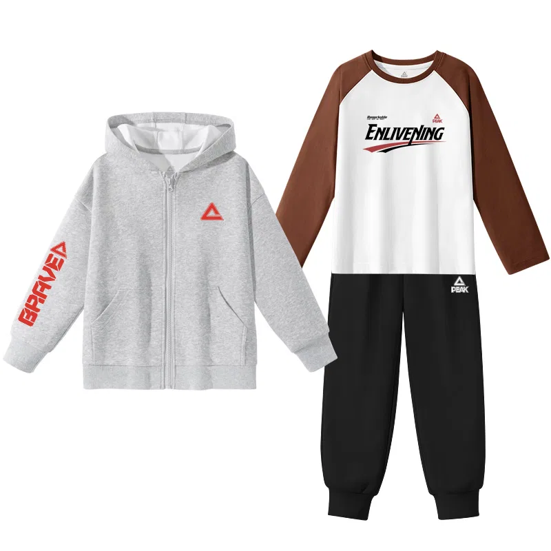 Спортивный костюм с капюшоном PEAK Light Heather Gray/PK Red