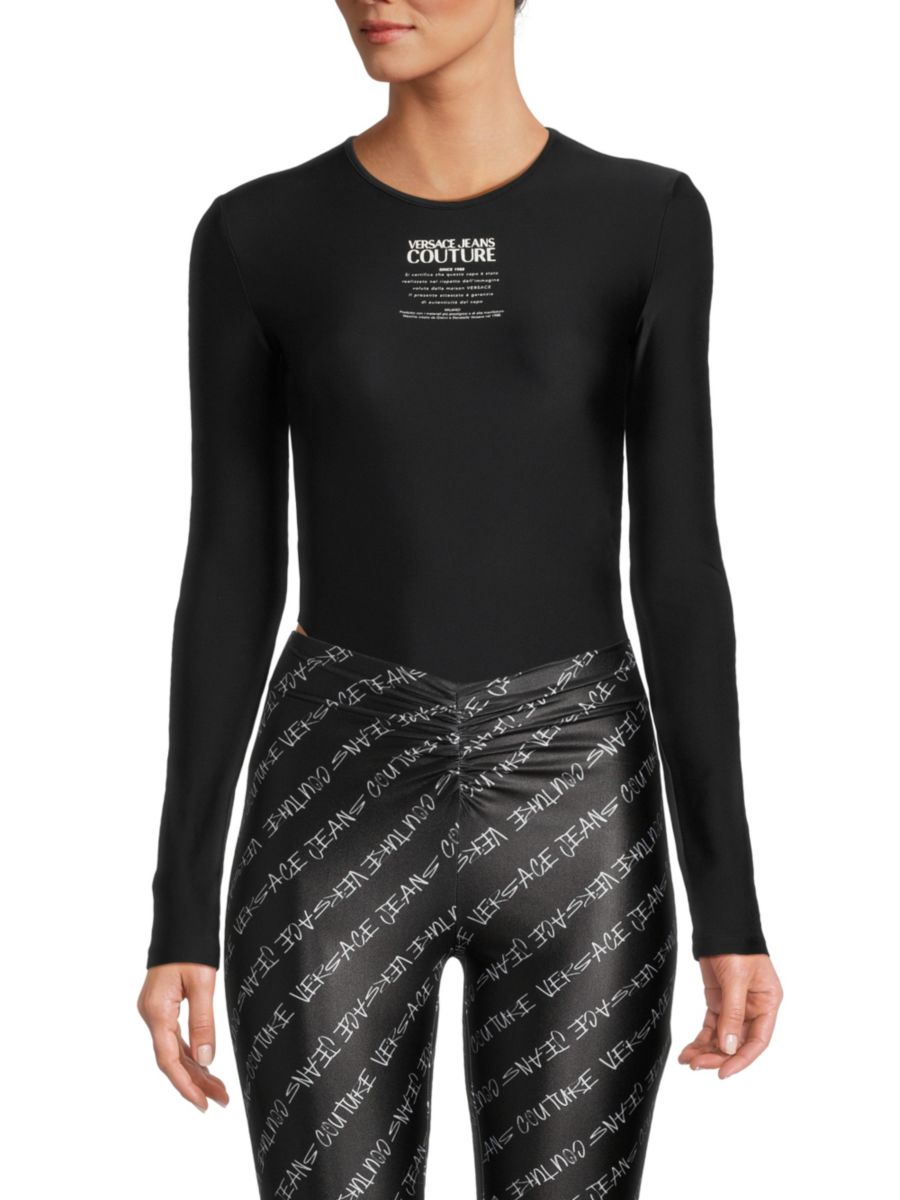 

Боди с длинными рукавами и логотипом Versace Jeans Couture, черный