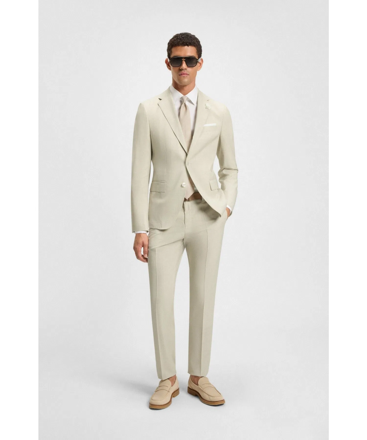 Мужской пиджак BOSS Slim Fit из шерсти и нейлона, светло-синий — фото 4