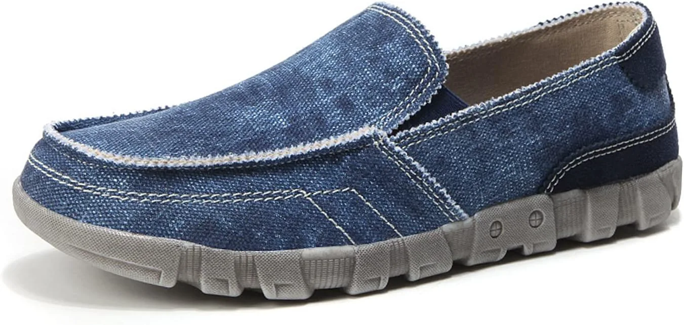 

Мужские лодочки на плоской подошве из канвы, повседневные винтажные туфли без скольжения, легкие дышащие лоферы с поддержкой свода стопы для ходьбы и вождения PURCHAWEE, светло-голубой