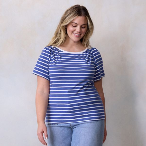 

Футболка большого размера с вырезом-конвертом Lc Lauren Conrad, цвет blue lori stripe