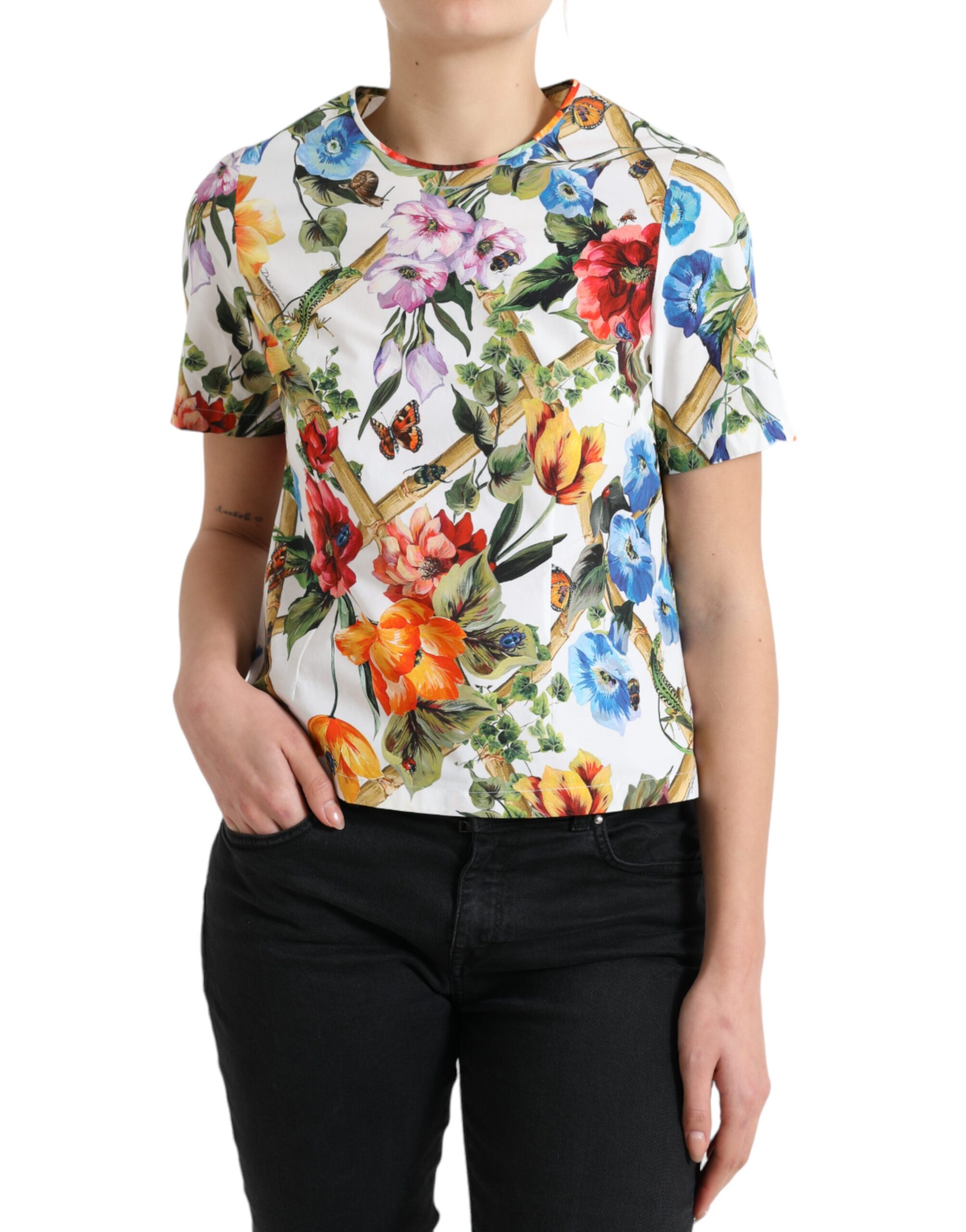 

Топ из хлопка с цветочным принтом и круглым вырезом Dolce & Gabbana, мультиколор