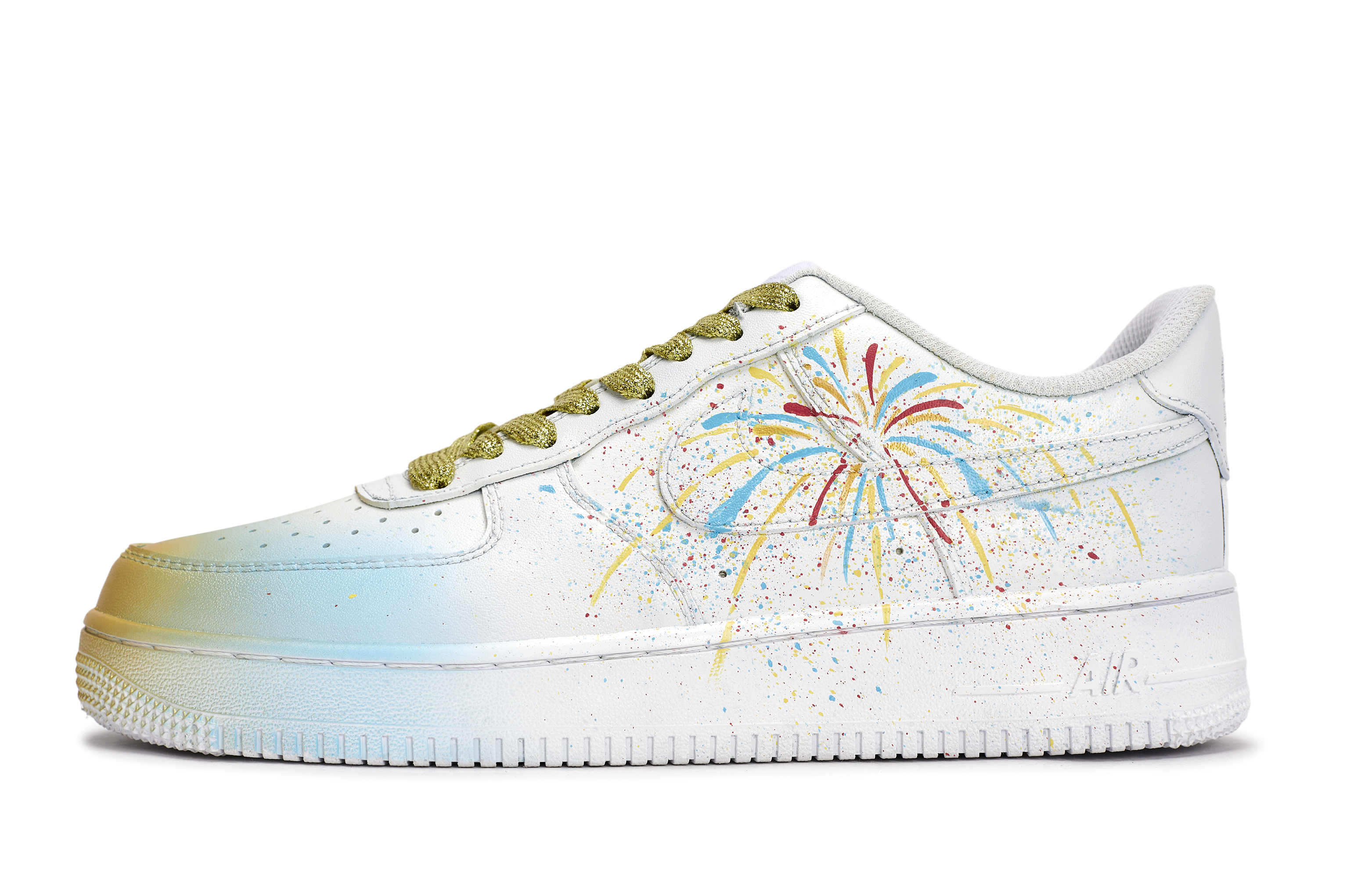 

Nike Кроссовки Air Force 1 с низким верхом, противоскользящие, износостойкие, мужские, белые/синие, желтые/красные