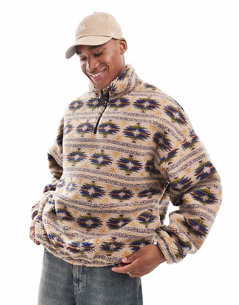 

Плотная толстовка с молнией и принтом «борг» бежевого цвета Jack & Jones