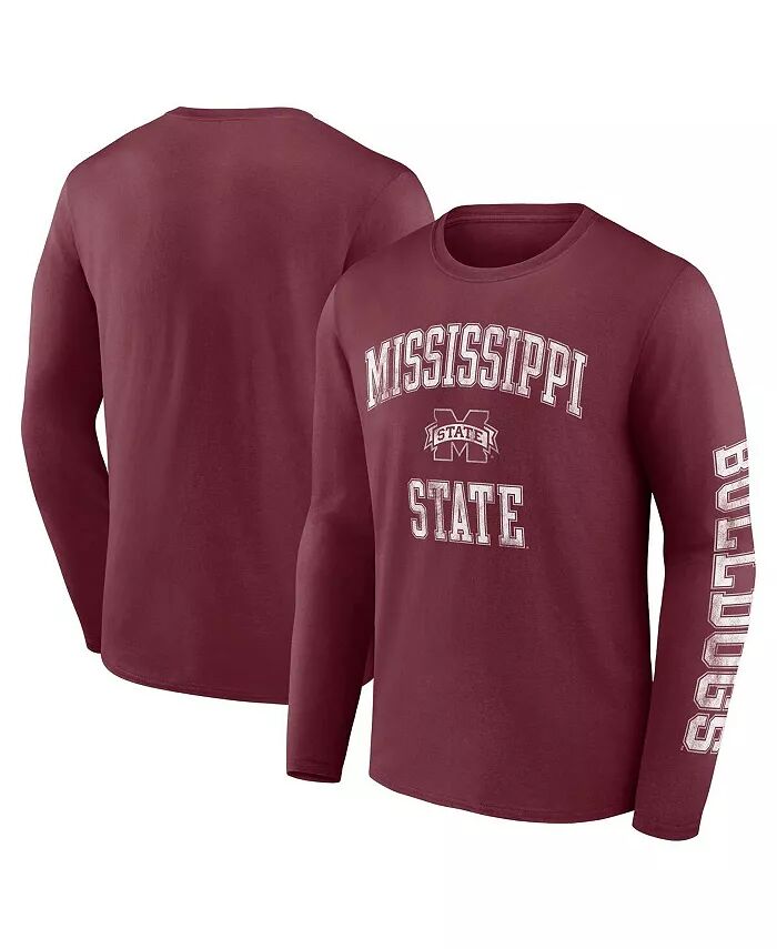 

Мужская темно-бордовая футболка с длинным рукавом и логотипом Mississippi State Bulldogs с эффектом потертости и аркой Fanatics