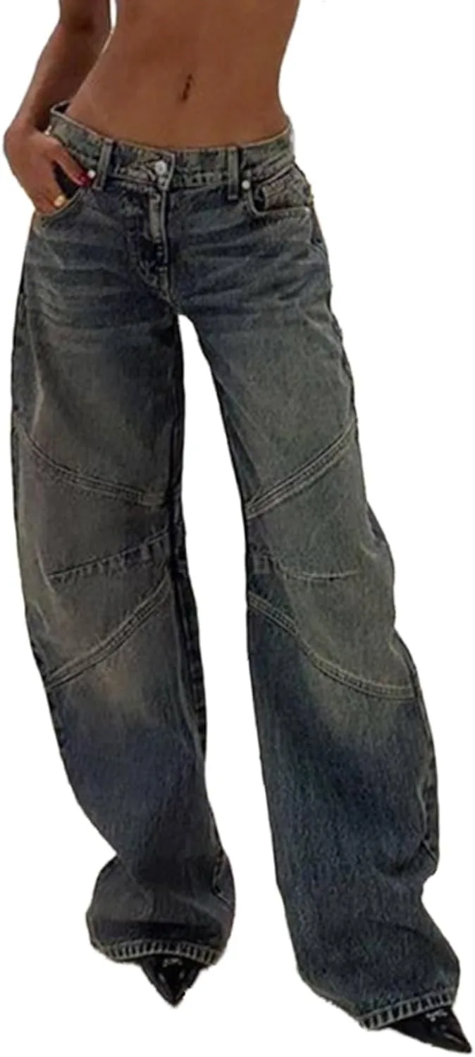 

Женские кэжуал карго джинсы low waist straight wide leg