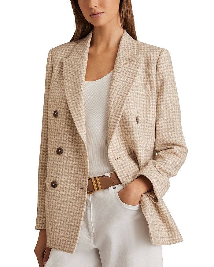 

Белла Двубортный Клетчатый Блейзер REISS, коричневый/бежевый