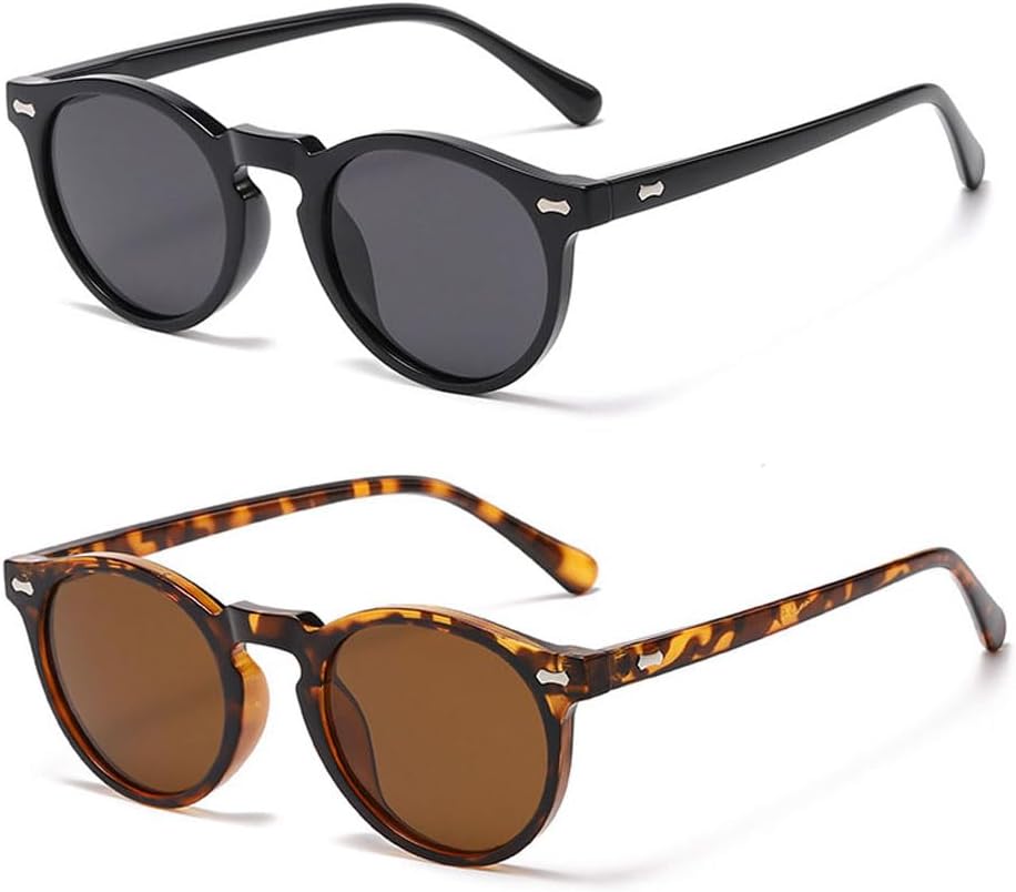 

Круглые поляризованные солнцезащитные очки в стиле ретро для женщин и мужчин, классические круглые солнцезащитные очки с защитой от УФ-излучения для ношения на открытом воздухе Ridering, Black+leopard