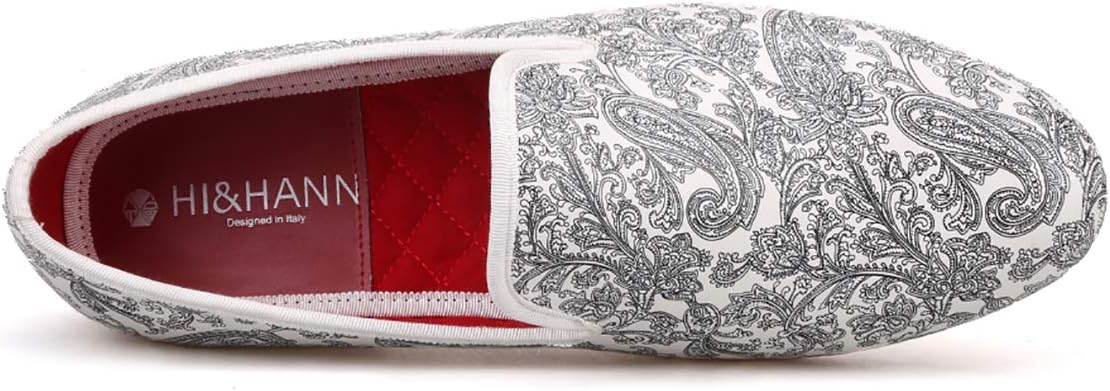 Мужские белые повседневные лоферы HIHANN Paisley Prints с принтом пейсли, без шнурков, с круглым носком, модель «Smoking Slipper» Hi&Hann — фото 3
