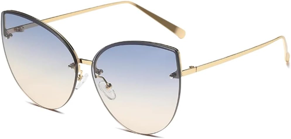 

Винтажные солнцезащитные очки «кошачий глаз» без оправы, металлические линзы, градиентная защита от УФ-излучения UV400, для летних путешествий VVTWSSW, Gold Blue Brown