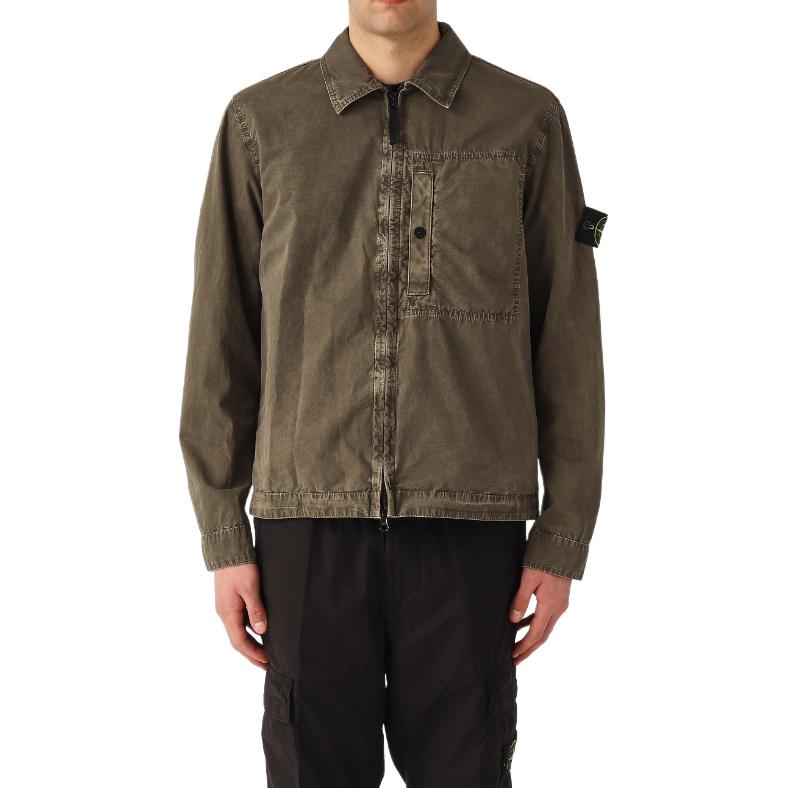 STONE ISLAND Застёгивающаяся на молнию рубашка-куртка с нашивкой компас, Umber — фото 4