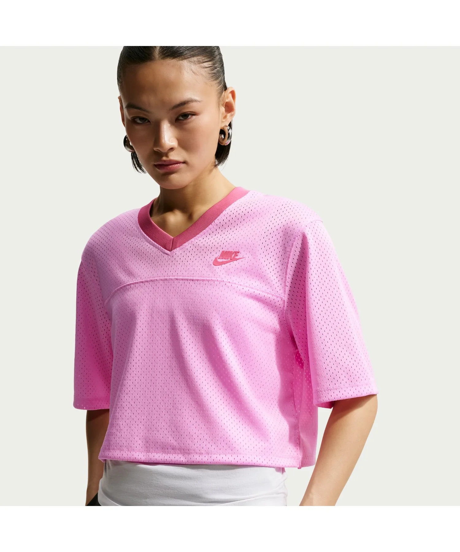 Женский топ из сетчатой ткани WSNSWHRTGFSTVLCROPMSHJ NIKE розовый
