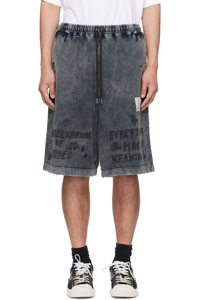 

Отбеленные шорты с граффити-принтом Sweat Maison Mihara Yasuhiro, черный