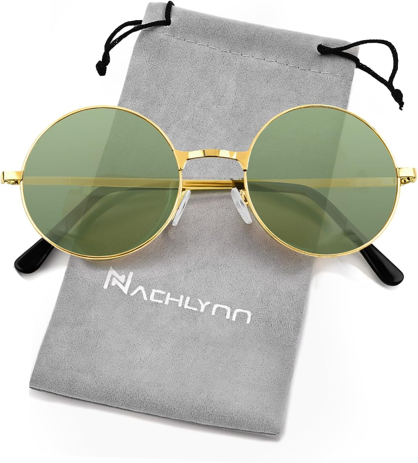 

NACHLYNN Круглые солнцезащитные очки в стиле хиппи с металлическим ободком, защита UV380, солнцезащитные очки 70-х годов для мужчин и женщин, подарок на вечеринку, Deep Green