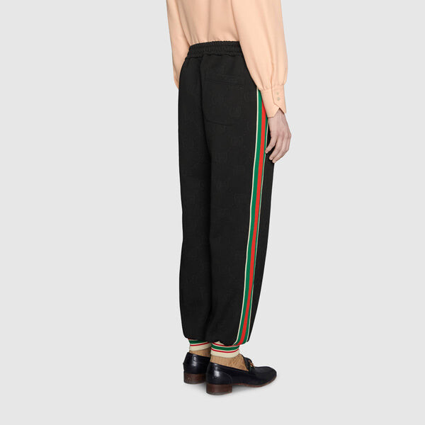 Брюки classic red green gg knit jogging sports pants black Gucci, черный — фото 4