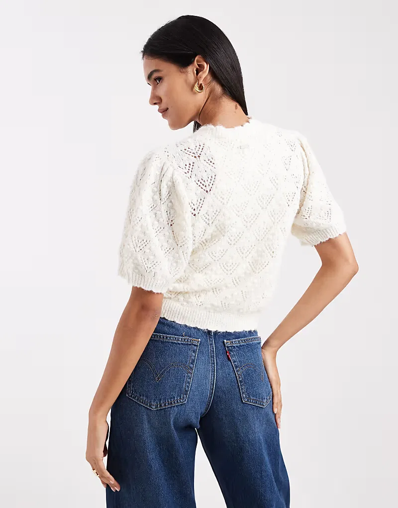 Вязаный кардиган Levis с короткими рукавами и ажурной отделкой Levi's, кремовый — фото 2