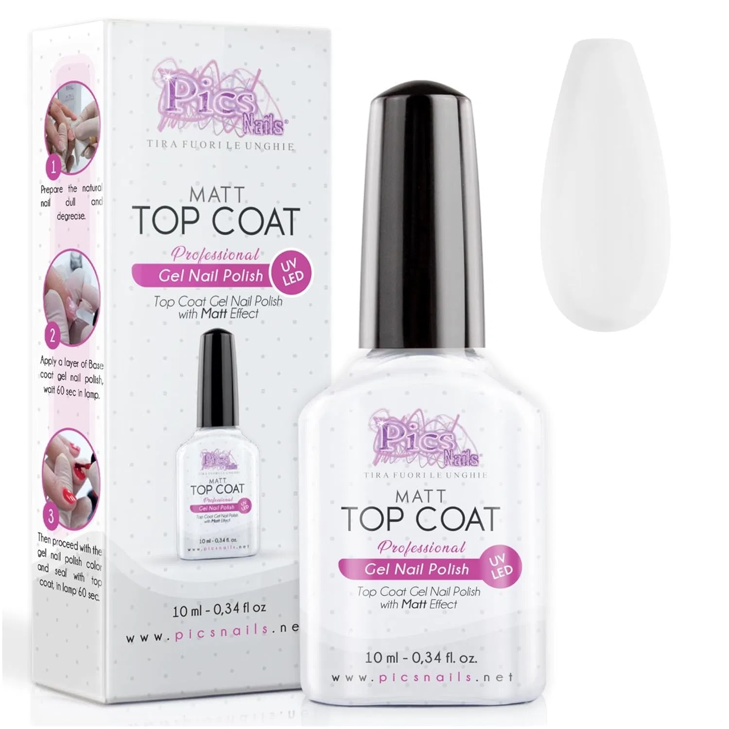 Матовый УФ/LED топ для ногтей Pics Nails 10 мл Pics Nails, Top Coat Uv Led Matte