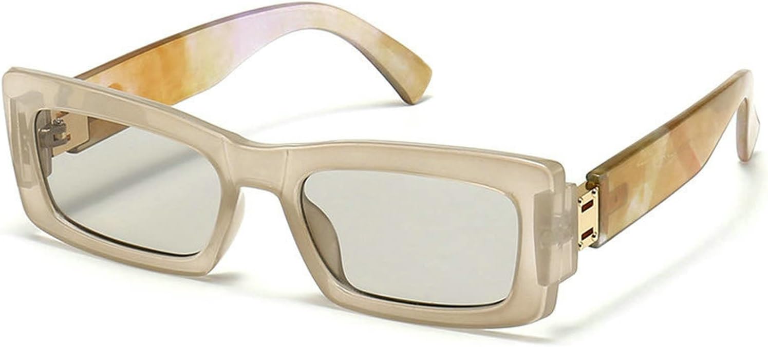 

COTIA Модные разноцветные прямоугольные женские солнцезащитные очки в стиле ретро, ​​квадратные узкие очки с защитой от УФ-излучения UV400, мужские винтажные розово-зеленые солнцезащитные очки, Brown