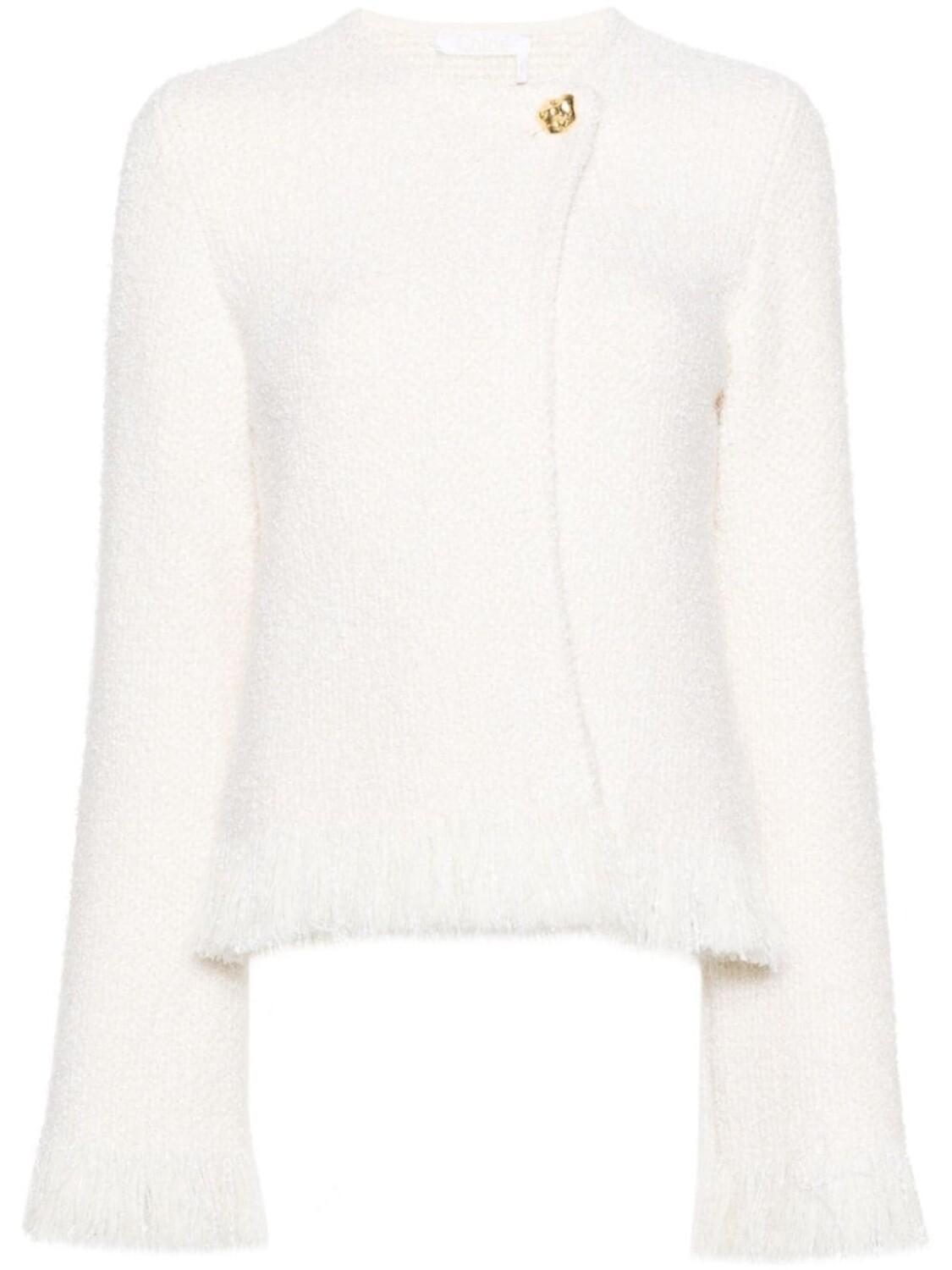 

Chloé твидовый пиджак с бахромой, нейтральный цвет