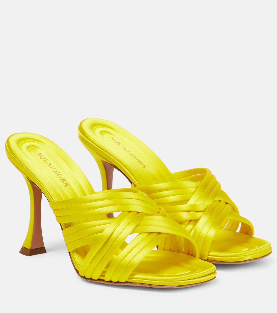 Атласные мюли Oahu 95 Aquazzura, Fluo Yellow