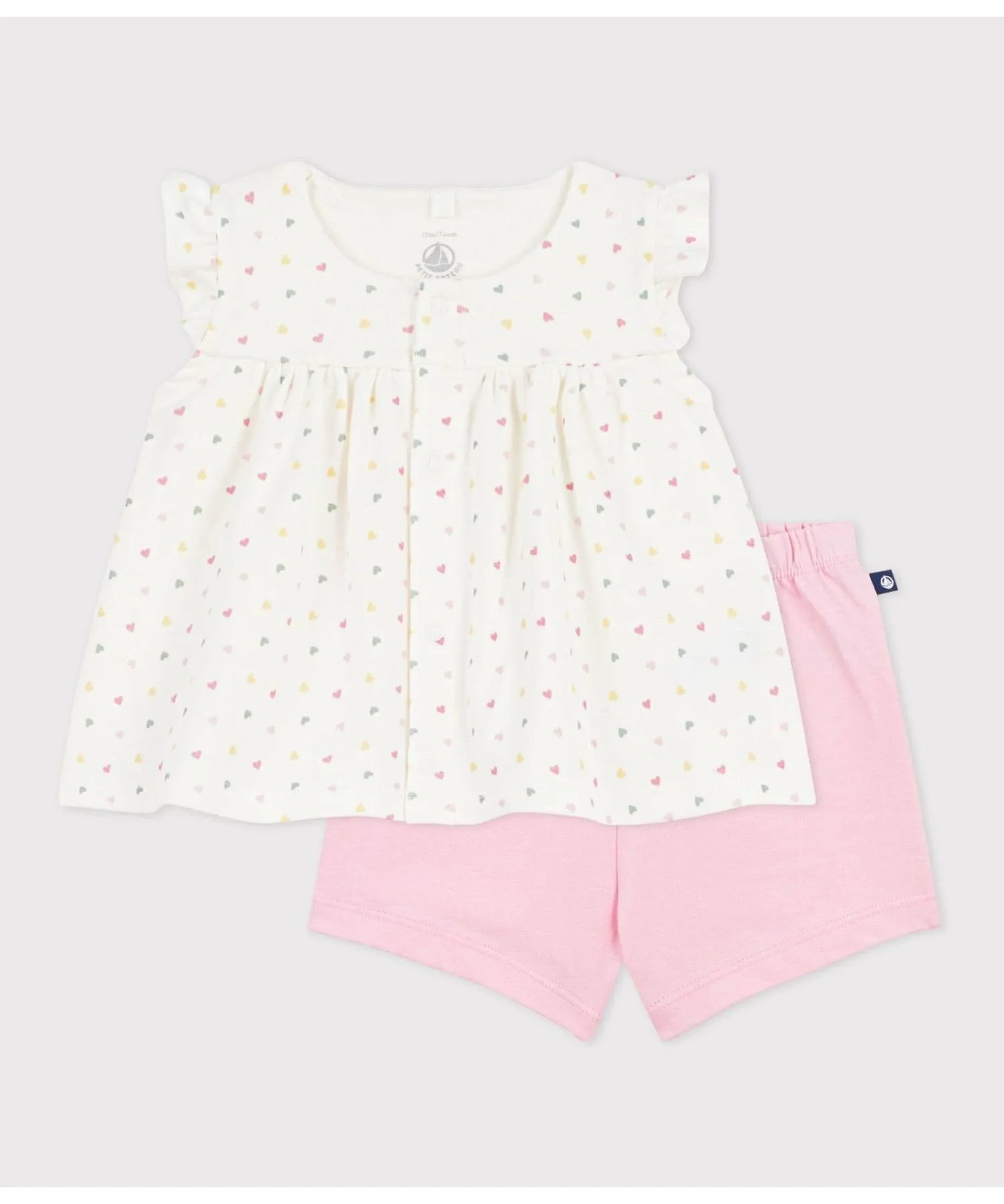 Детский комплект из двух предметов с принтом в виде сердечек PETIT BATEAU, Off-white/multicolor