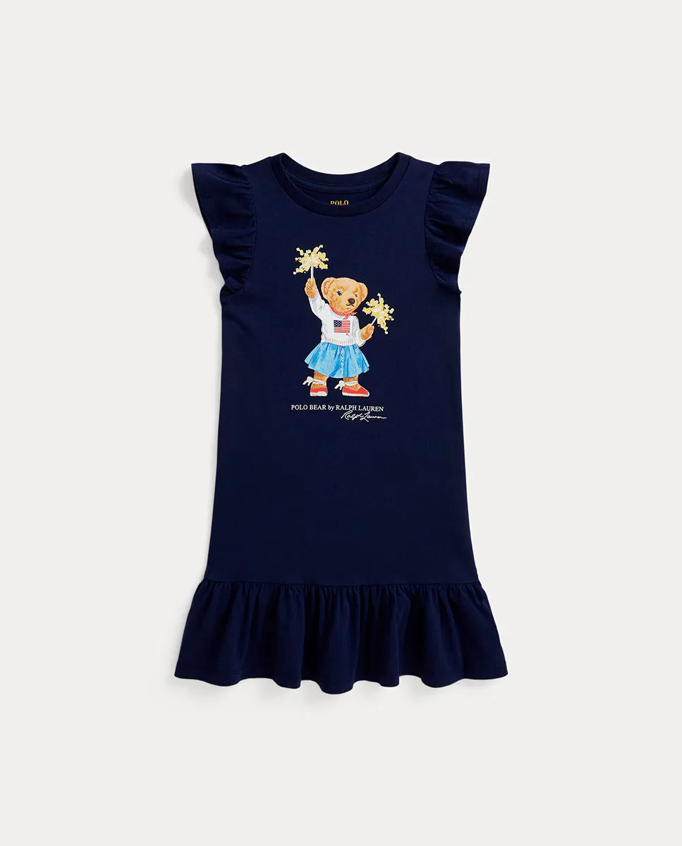 

Детское хлопковое платье с Polo Bear Polo Ralph Lauren, темно-синий